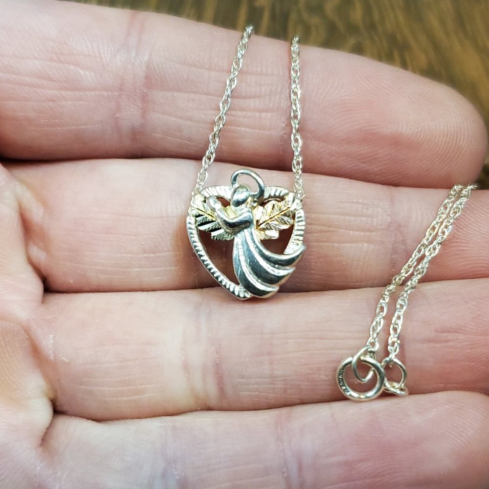 20 Inch 925 Sterling Silver Angel With 12K Gold Leaf Accents Necklace - Picture 2 of 7